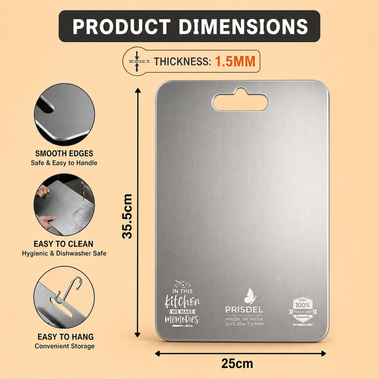 1.5mm Thicness Stainless Steel Chopping Board